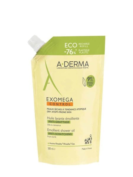 A-Derma Exomega Contrôle Huile de Douche Émolliente Eco-Remplacement 500ml