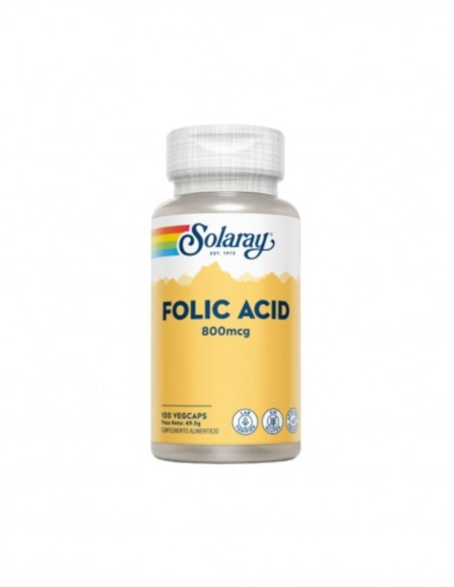 Ácido Fólico 800 mg 100 V Cápsulas Solaray