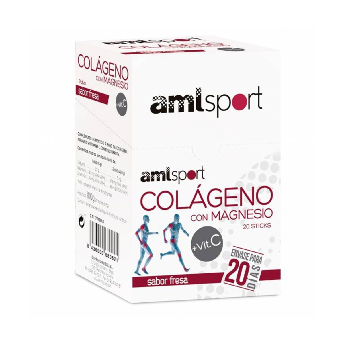 Amlsport Colágeno Magnesio Vitamina C Sabor Fresa 20 Sticks
