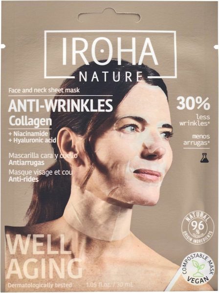 Maschera in Foglio Collagene per Viso e Collo Anti-Rughe Iroha Nature