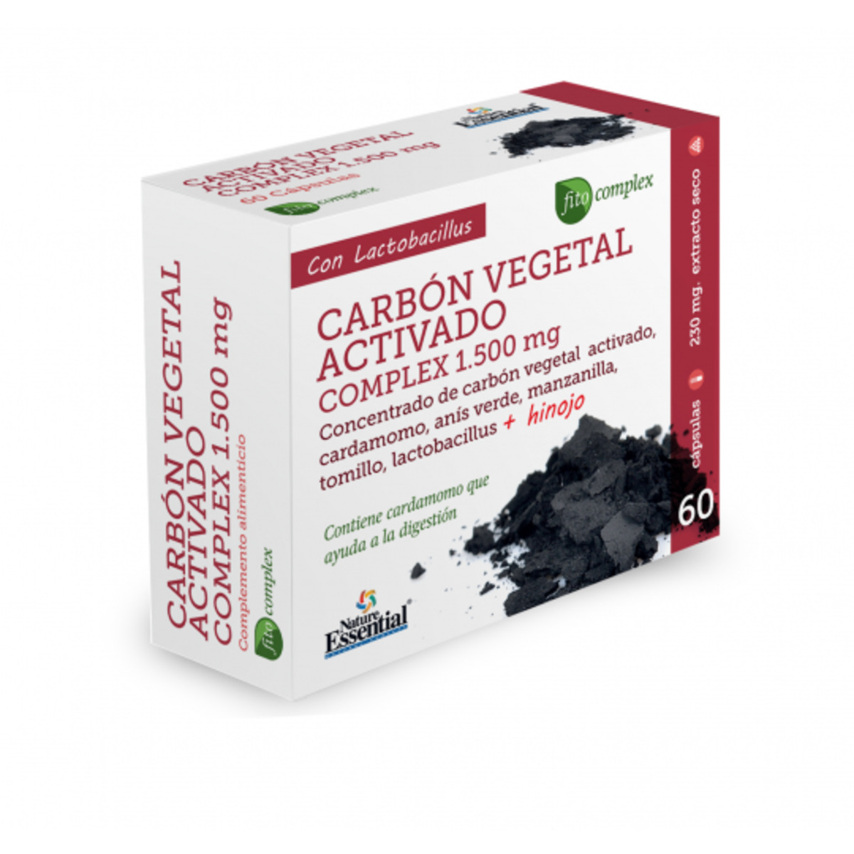 Carbon Vegetal Activado Complex 1500 mg Ext Seco 60 cápsulas Nature Essential