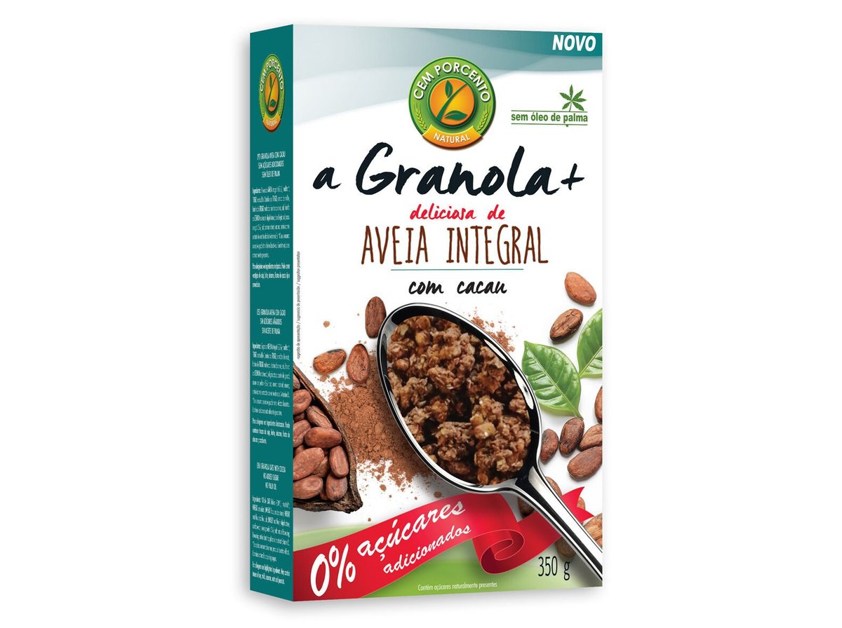 Cem Porcento granola de chocolate y coco con avena integral 0% azúcares añadidos envase – 350g