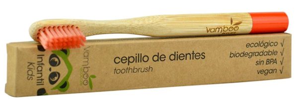 Brosse bambou enfant doux orange Vamboo
