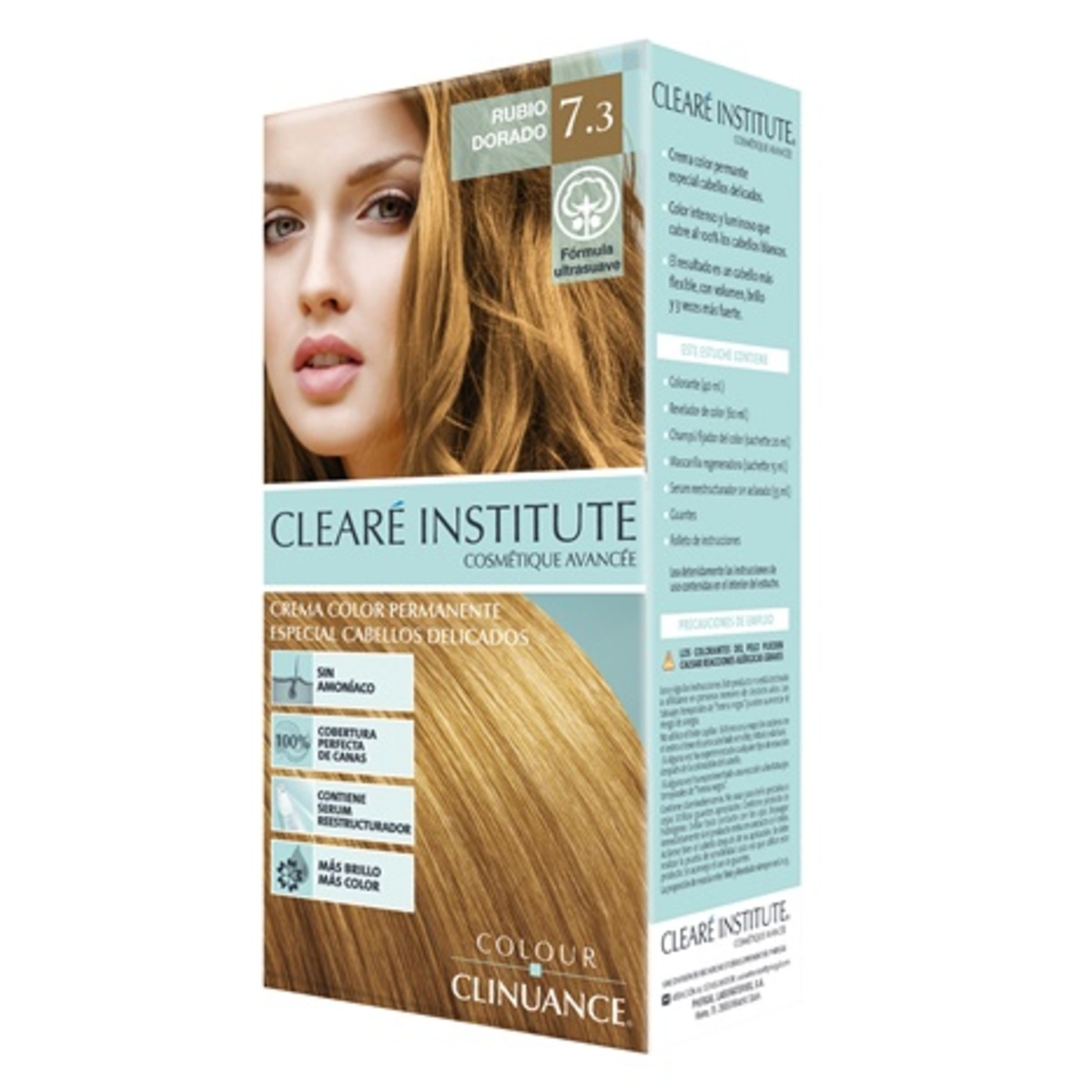 Clearé Institute crema color permanente cabellos delicados rubio dorado 7.3