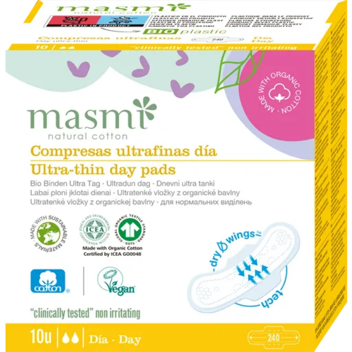 Compresas Masmi Natural Cotton Ultra Dia Alas 10 Un Masmi