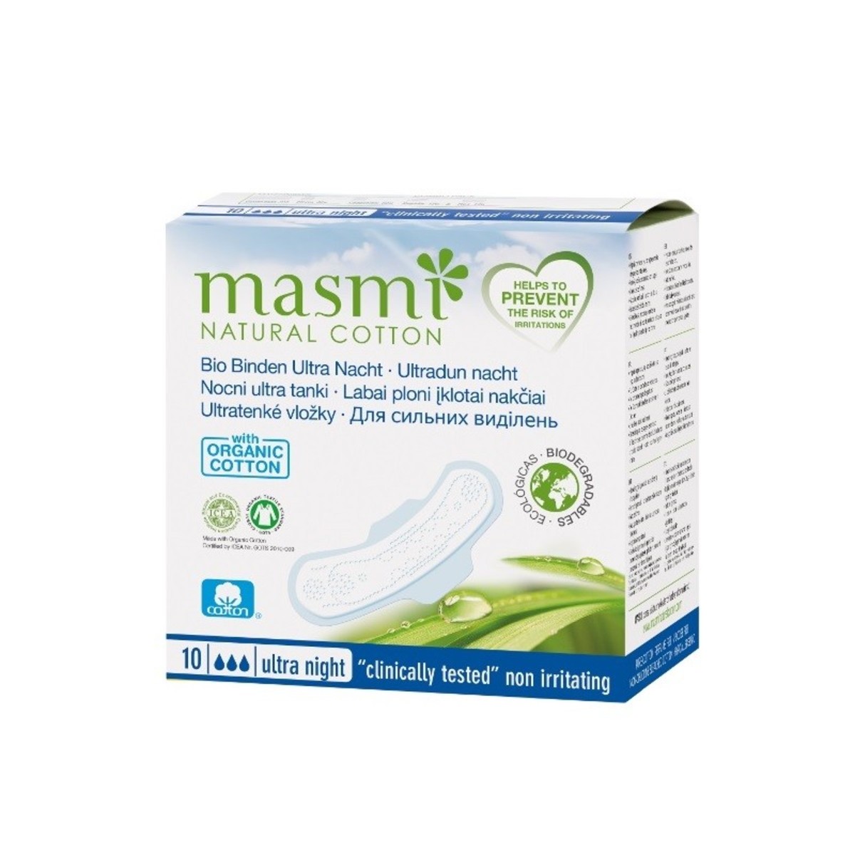 Compresas Masmi Natural Cotton Ultra Noche Alas 10 Masmi
