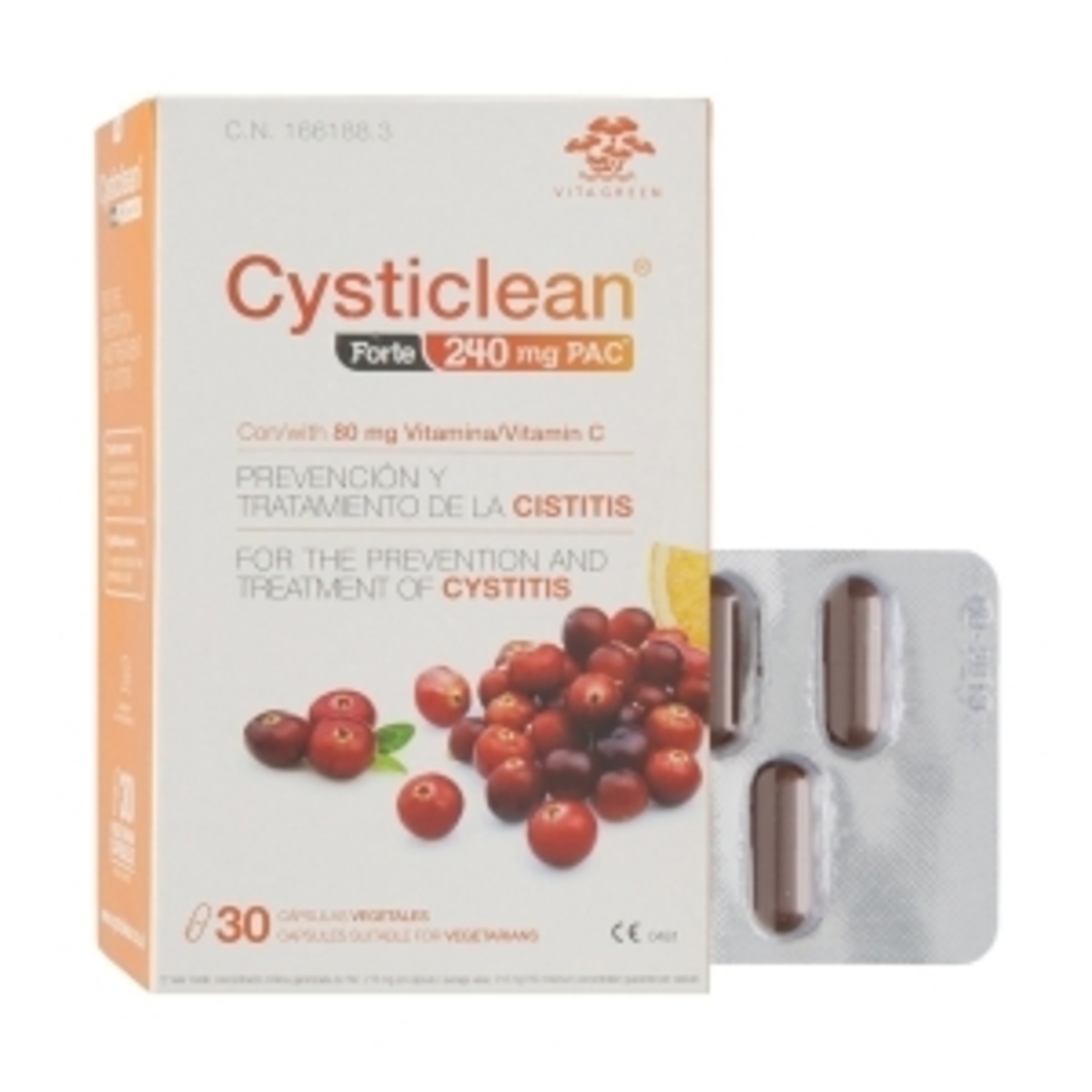 Cysticlean Forte avec Pac et Vit C et canneberge rouge Capsules 30 U – Cysticlean