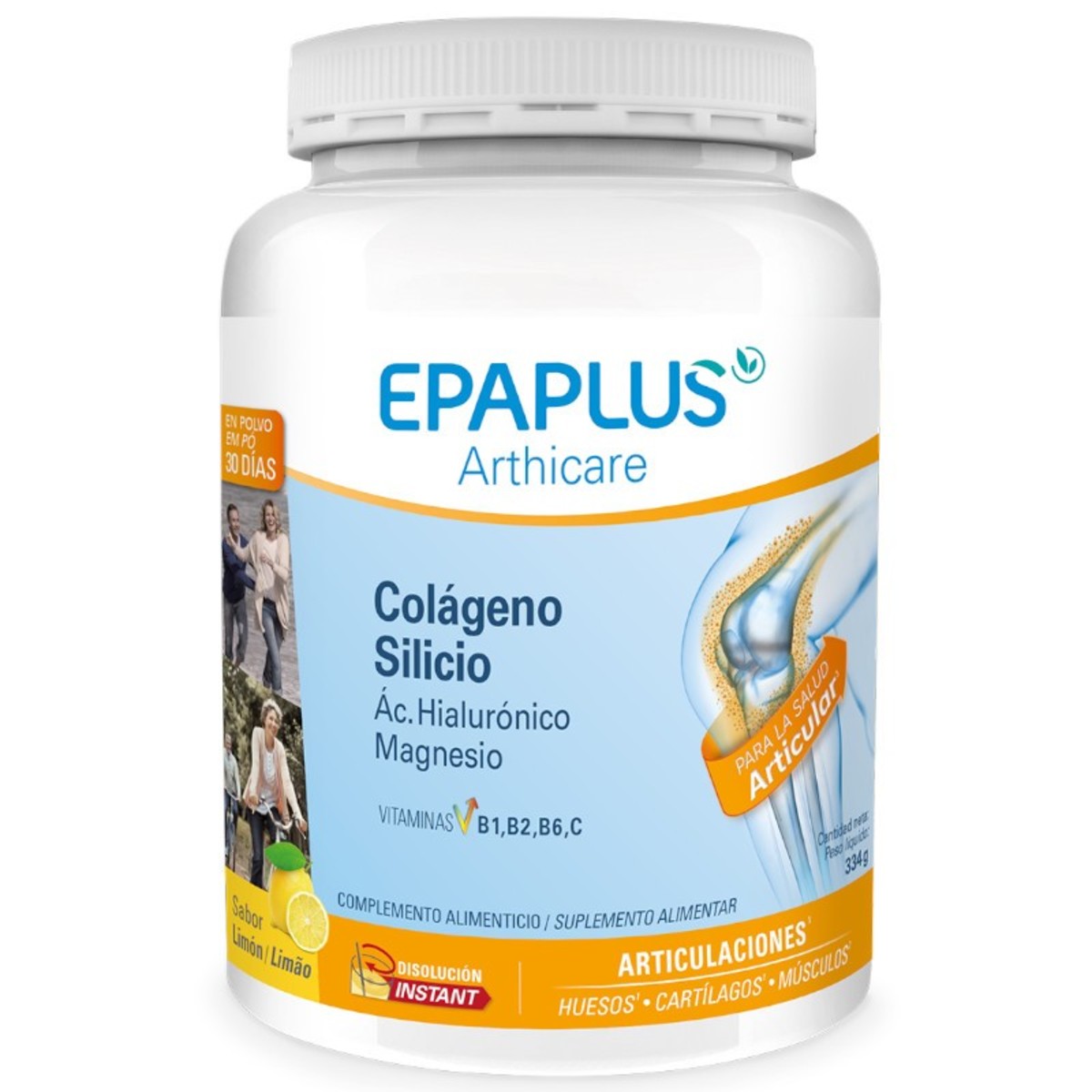 EPAPLUS Arthicare Colágeno + Silicio + Hialurónico + Magnesio Polvo Limón – 334g