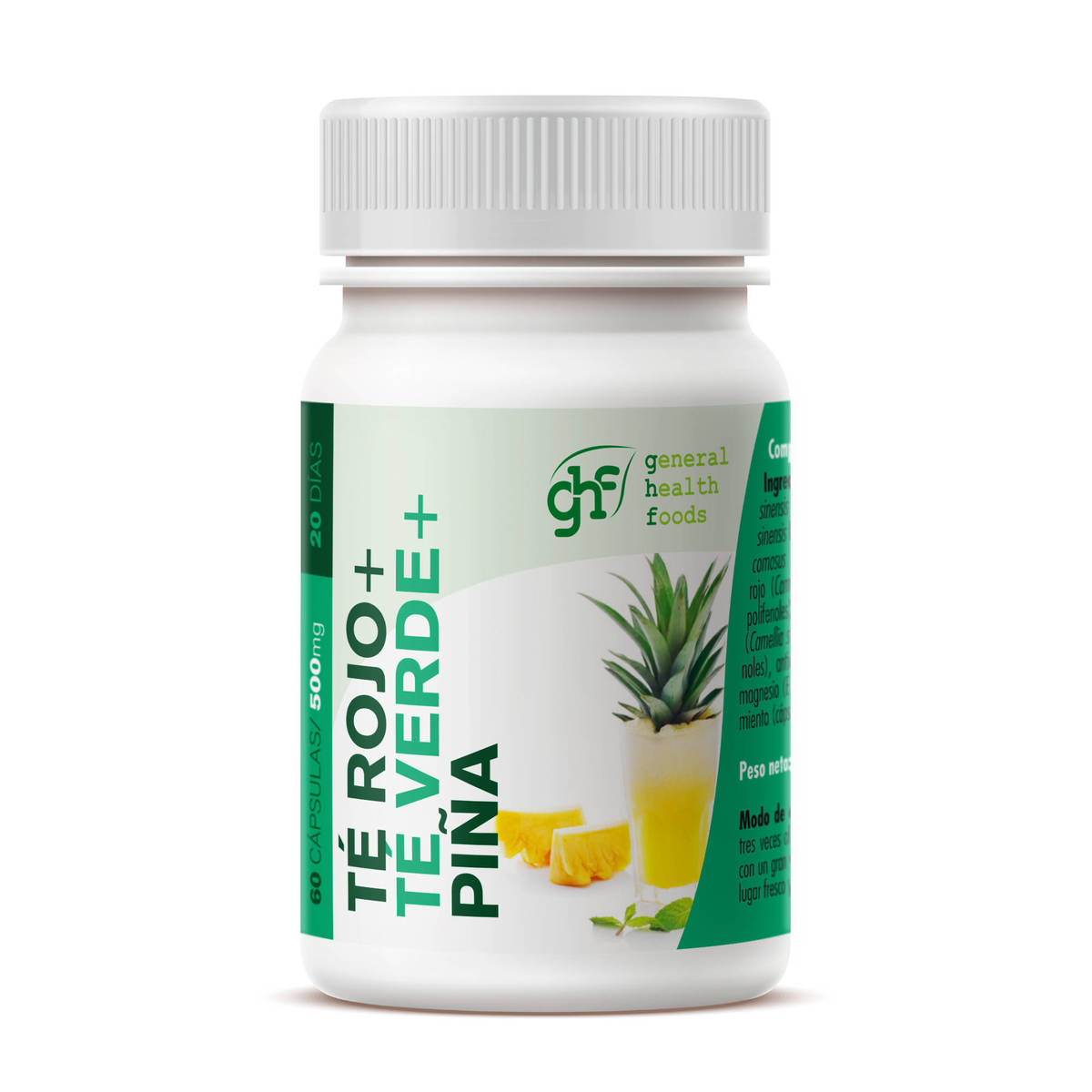 General Health Foods Té Rojo Té Verde Piña 500mg 60 cápsulas