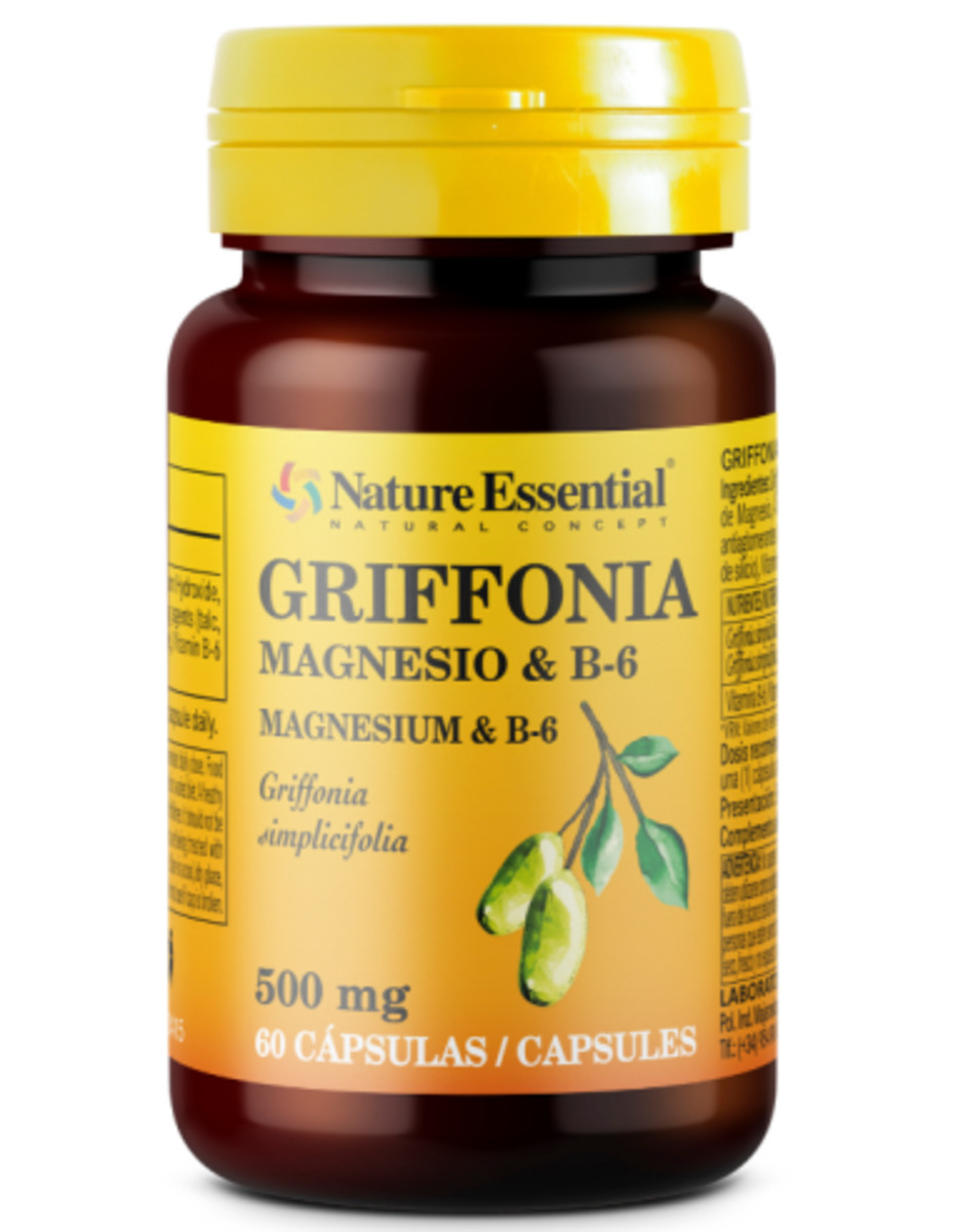Griffonia 500 mg 5-Htp + magnesio + vitamina B-6. 60 cápsulas 500 mg Nature Essential