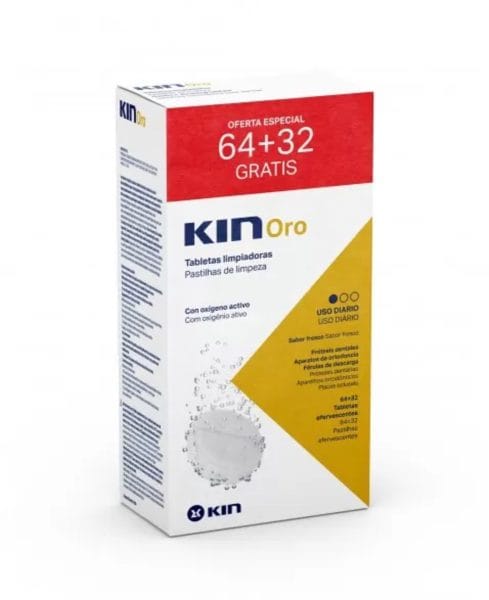 Kin Oro Tabletas Limpiadoras Limpieza Prótesis Dental 64 + 32 Tabletas