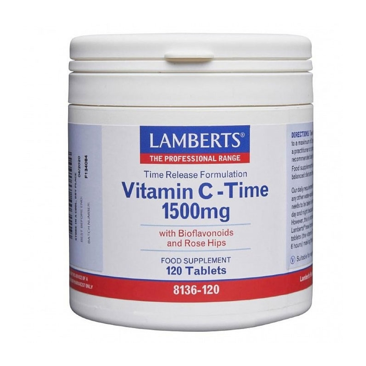 Lamberts Vitamina C Time 1500 mg con Bioflavonoides (Liberación Sostenida) 120 Comprimidos