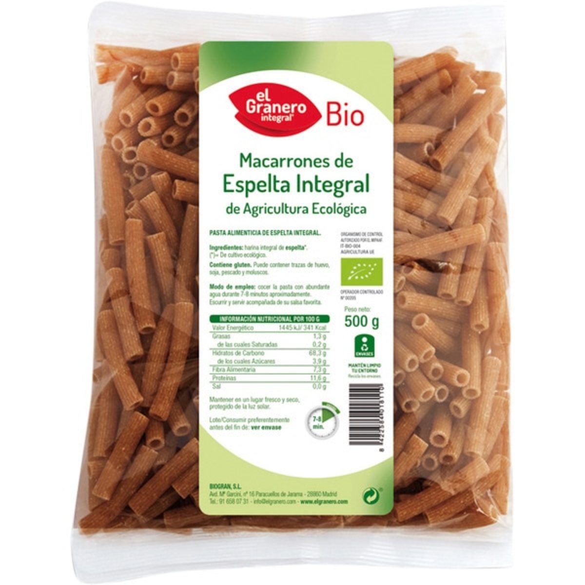 Macarrones Espelta Integral Bio El Granero – 500g