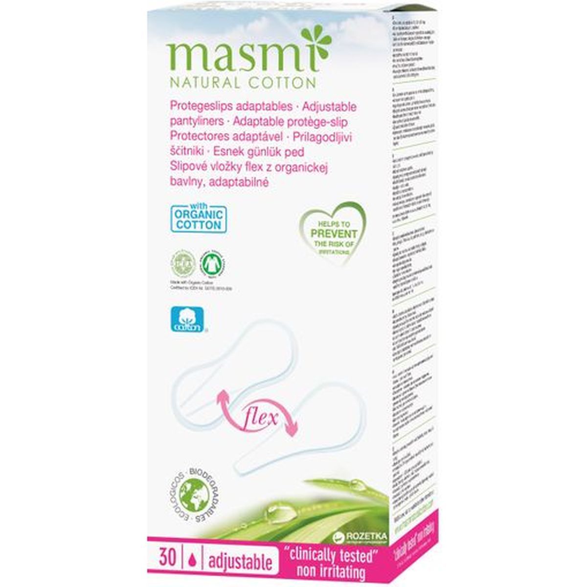 Masmi Protegeslips adaptables Flex Natural Cotton 30 unidades
