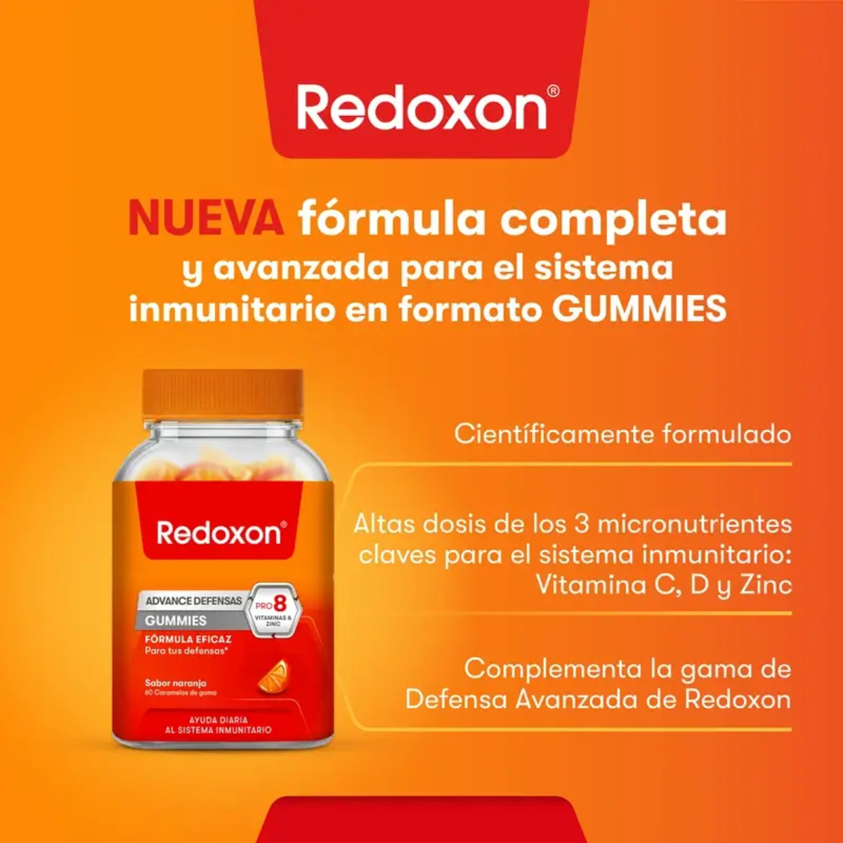 REDOXON ADVANCE DEFENSAS 60 CARAMELOS SABOR NARANJA