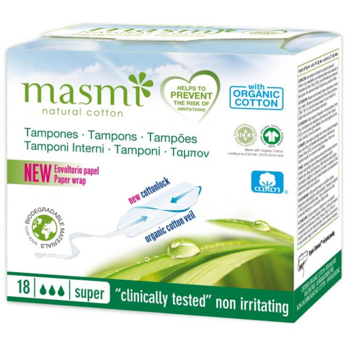 Tampones digital super 18 ud sin aplicador – Masmi Natural Cotton