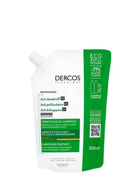 Vichy dercos shampooing éco-recharge pellicules sèches 500ml