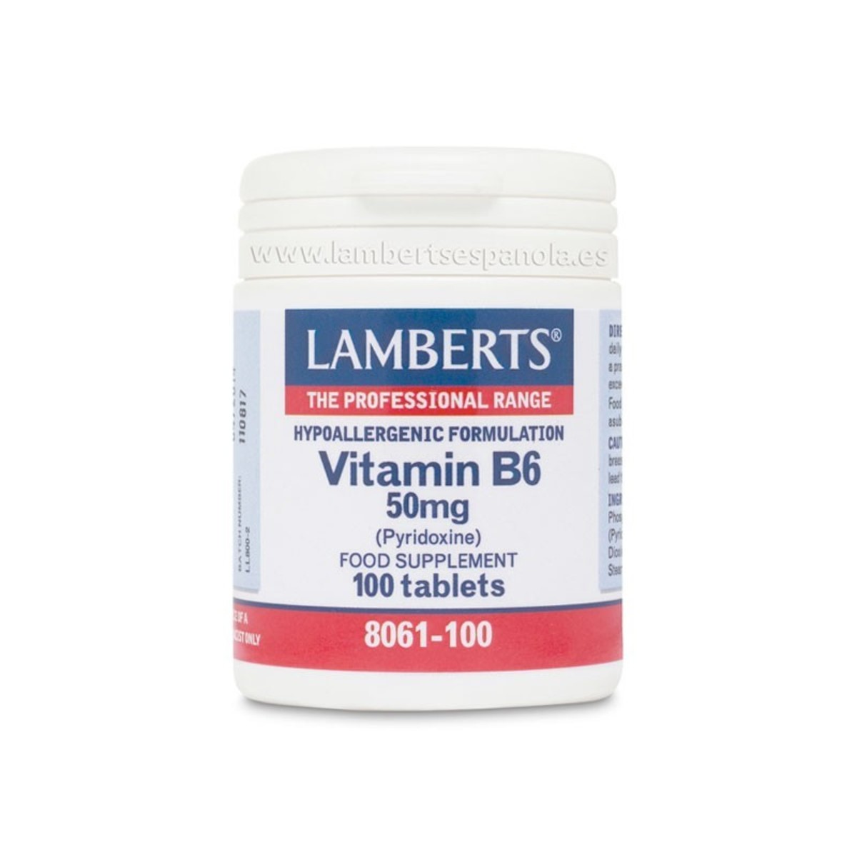 Vitamina B6 50 mg 100 Comprimidos Lamberts