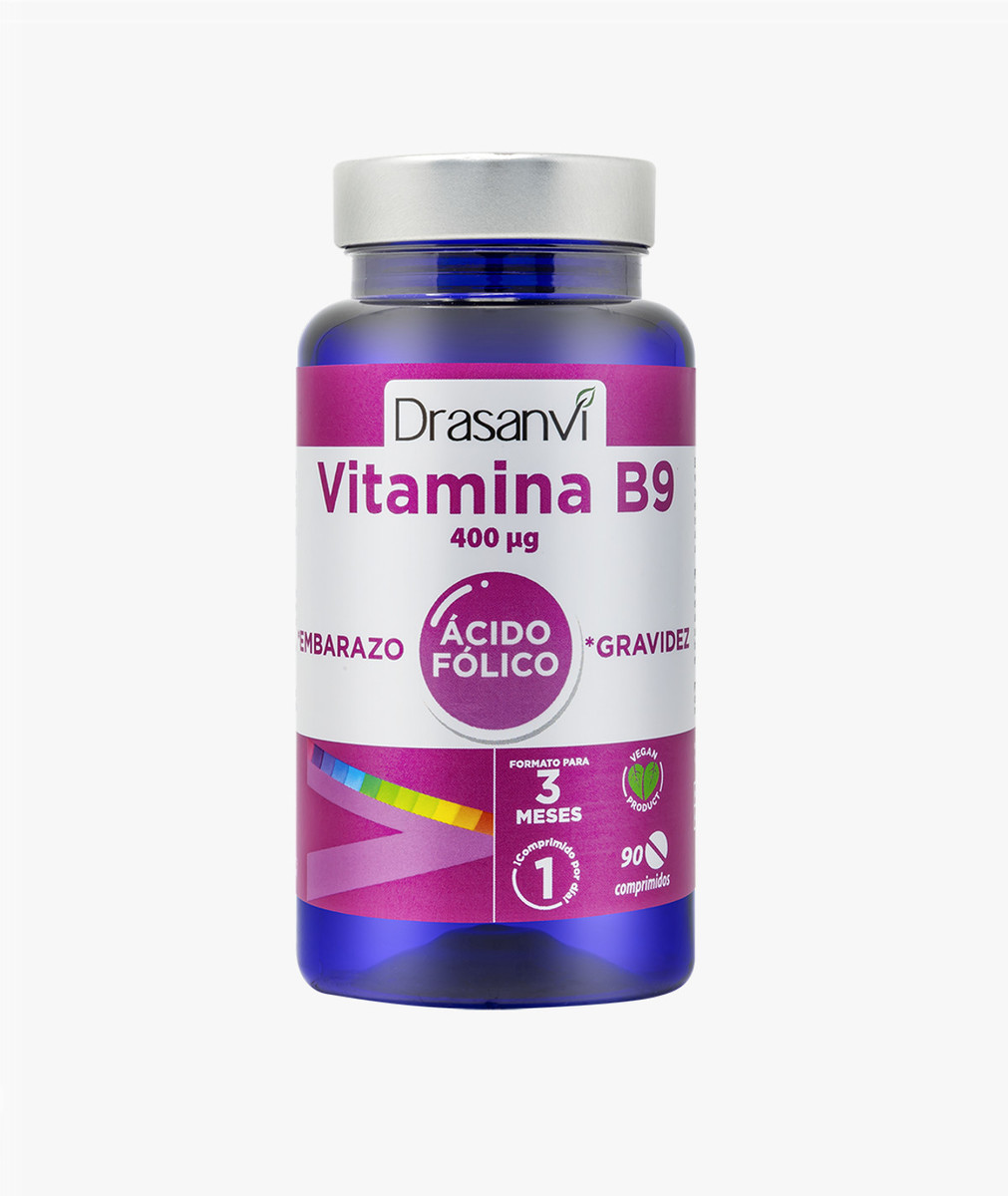 Vitamina B9 400 microgramos Ácido Fólico 90 Comprimidos Drasanvi