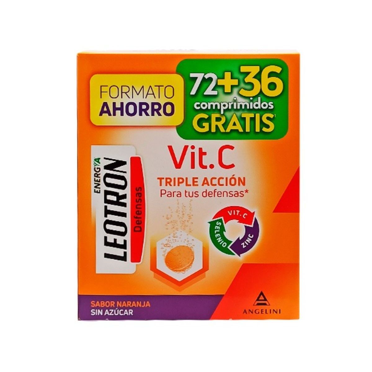 Vitamin C Dreifache Aktion Brausetabletten 72 + 36 Gratis #Orange 54 U – Leotron
