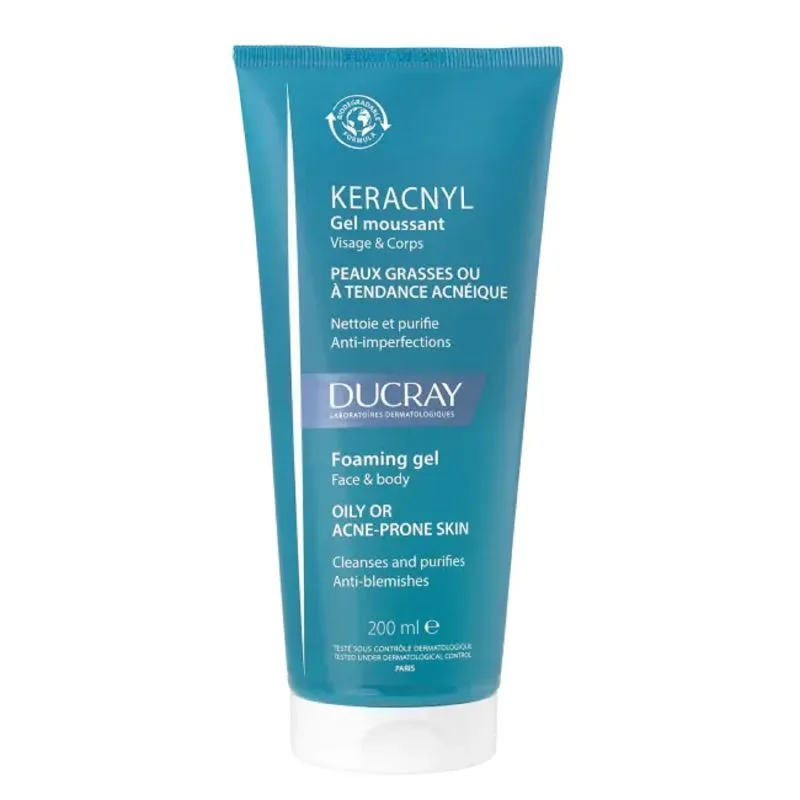 Ducray Keracnyl schuimend reinigingsgel voor vette en acne-gevoelige huid 200 ml