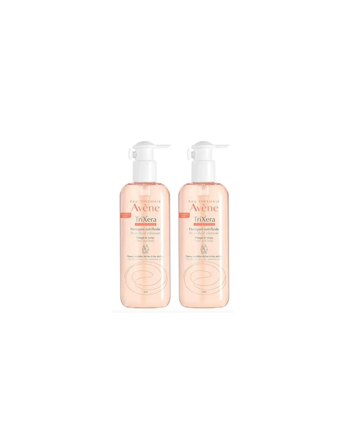 Avène TriXera Nutrition Duplo Gel Rengøringsgel Nutri-Fluido Ansigt og Krop 2×500 ml