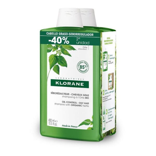 Klorane Nettle Shampoo til fedtet hår Duplo 2 x 400 ml