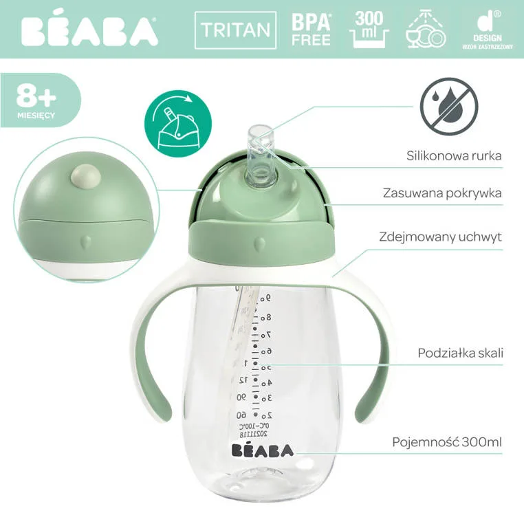 Tazza per bambini BÉABA con cannuccia, verde salvia, 300 ml