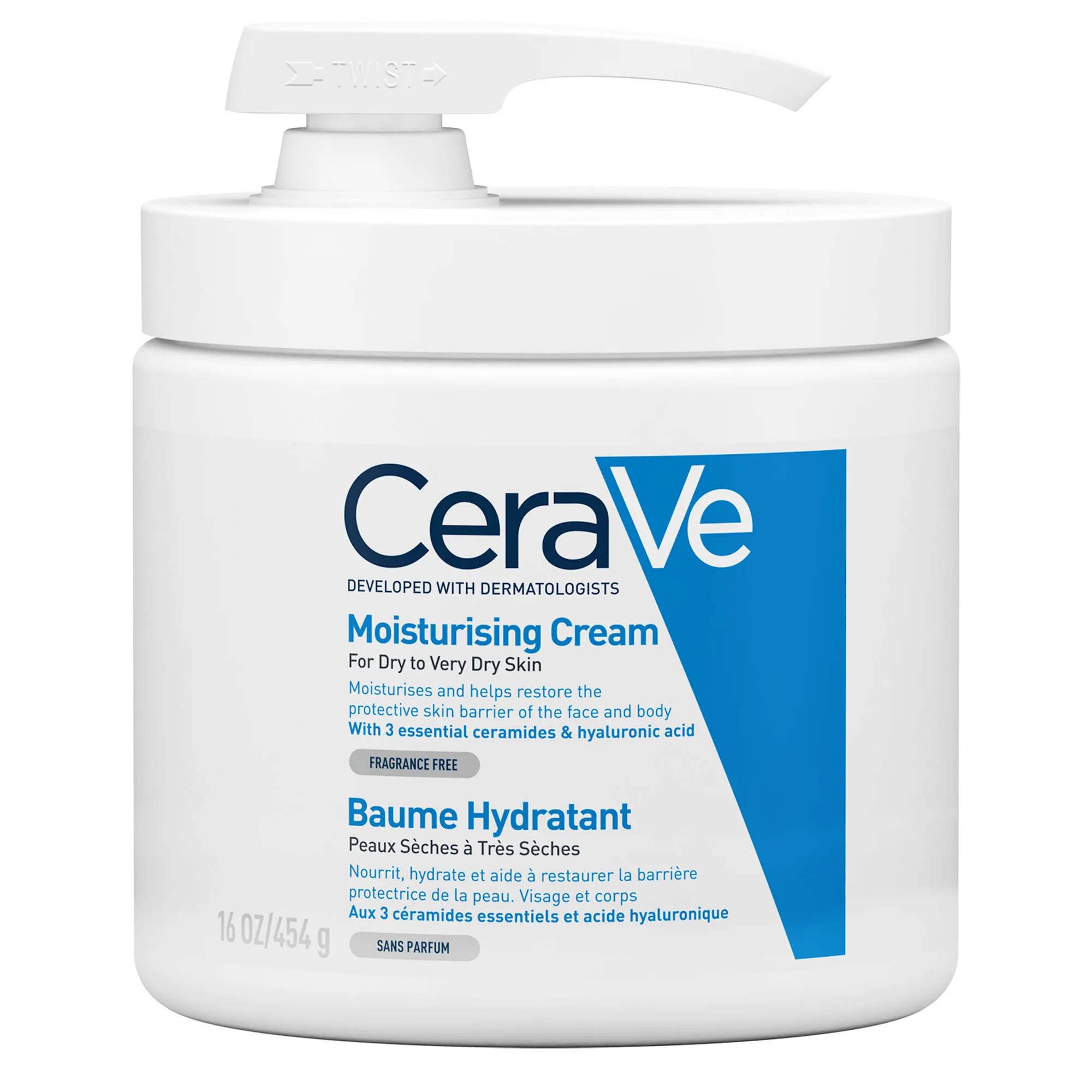 CeraVe Crema Hidratante Piel Seca y Sensible con Dosificador 454 g