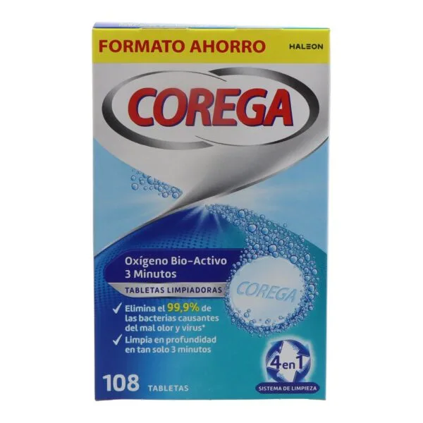 Corega Bioactief Oxygeen reiniger voor tandprotheses 108 effervescente tabletten