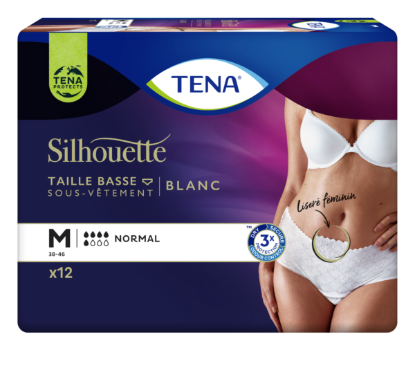 TENA Silhouette weiße Unterhose mit niedrigem Bund Größe M Packung 12 Stück