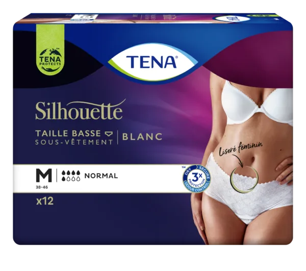 TENA Silhouette weiße Unterhose mit niedrigem Bund Größe M Packung 12 Stück