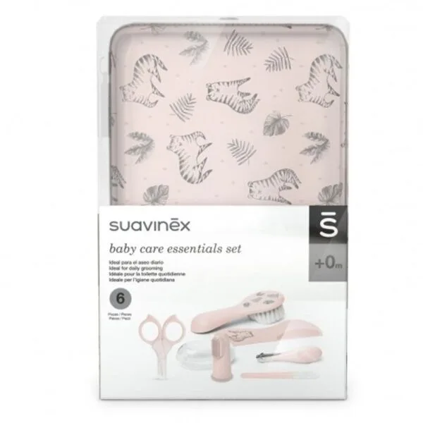 Suavinex set för manikyr och vård för baby, hårt necessär rosa, 6 delar