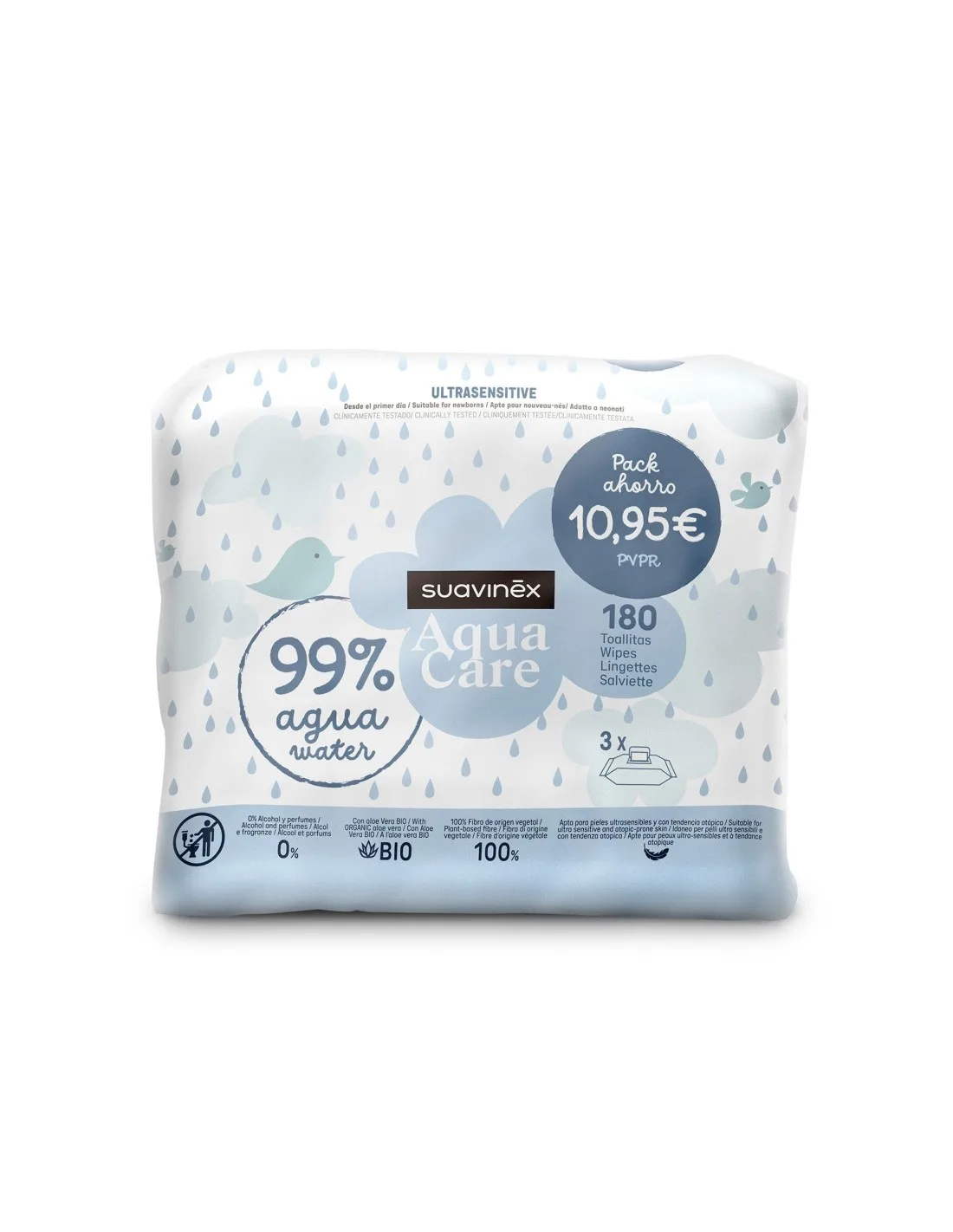 Suavinex Toallitas Aqua Care bebé pack ahorro 180 unidades