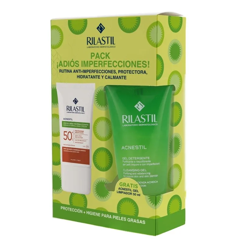 Rilastil Acnestil Pack Protetor Solar SPF50+ 40 ml + Gel de Limpeza 50 ml