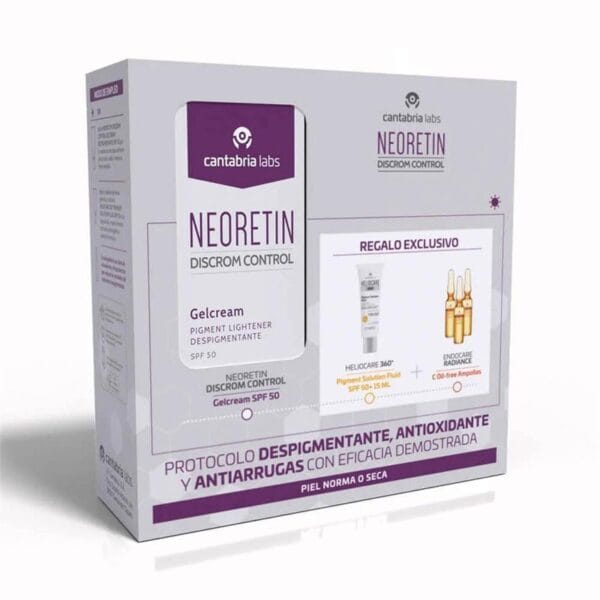 Paket Neoretin Discrom Control Gel Avpigmenterande Kräm + Heliocare 360º + Radiance-ampuller