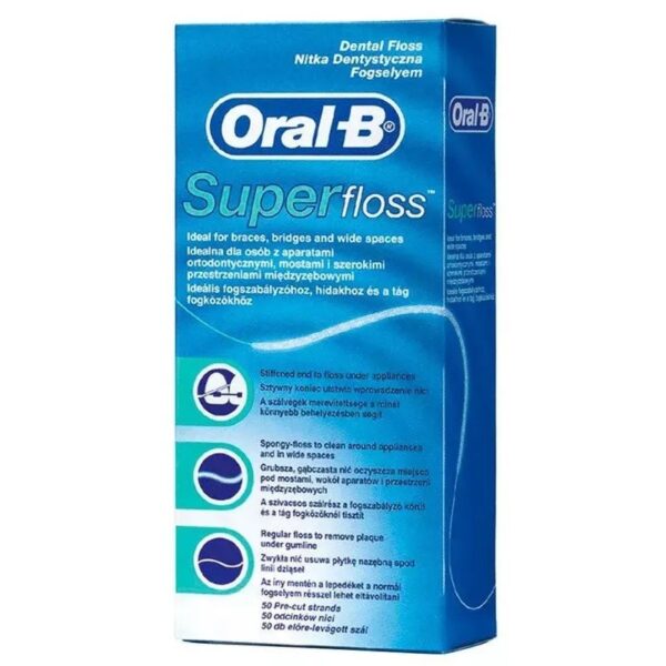 Ongeparfumeerde tandzijde Oral-B Super Floss, doos met 50 voorgeknipte draden