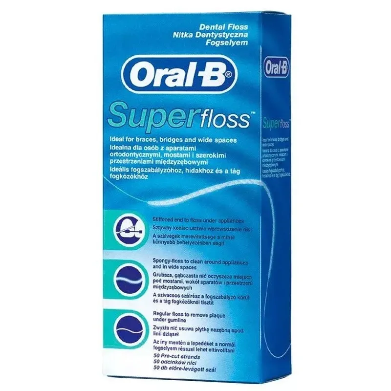 Ongeparfumeerde tandzijde Oral-B Super Floss, doos met 50 voorgeknipte draden