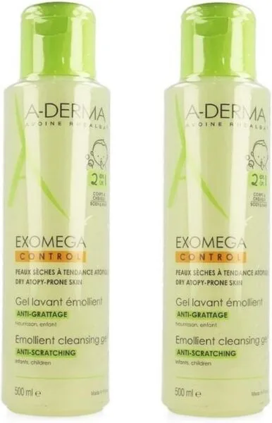 A-DERMA Duplo Exomega Gel Limpeza 2 em 1 2 x 500 ml