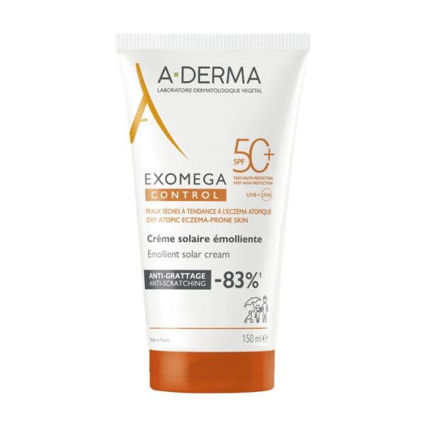 A-Derma Exomega Control crème solaire émolliente SPF 50+ peau sèche/atopique 150 ml