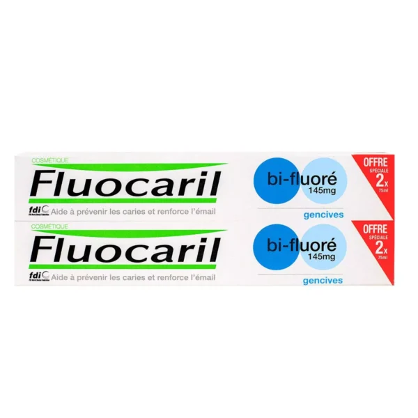 Fluocaril Bi-Fluoré 145 mg Zahnpasta Zahnfleisch Packung 2 x 75 ml