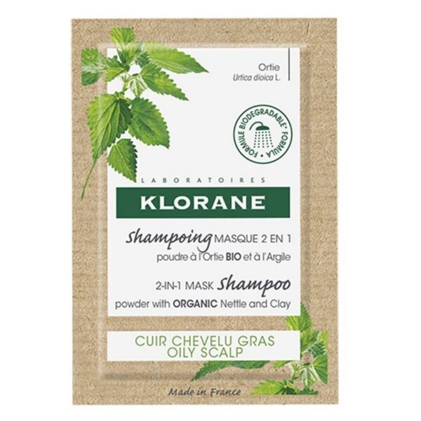 Klorane Shampooing-masque en poudre bio à l'ortie, 8 sachets x 3 g