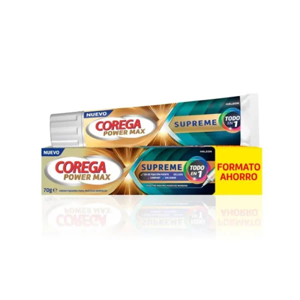 Corega Power Max Supreme Todo en 1 crema adhesiva prótesis dentales tubo 70 g