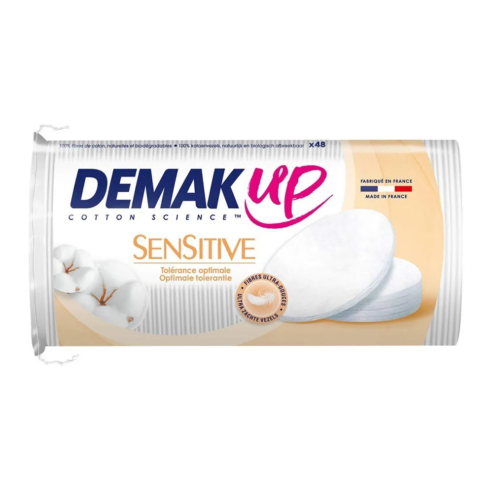 Herkkäihoisille Sensitive-puuvillaiset meikinpoistolevyt, Demak’Up, 48 kpl