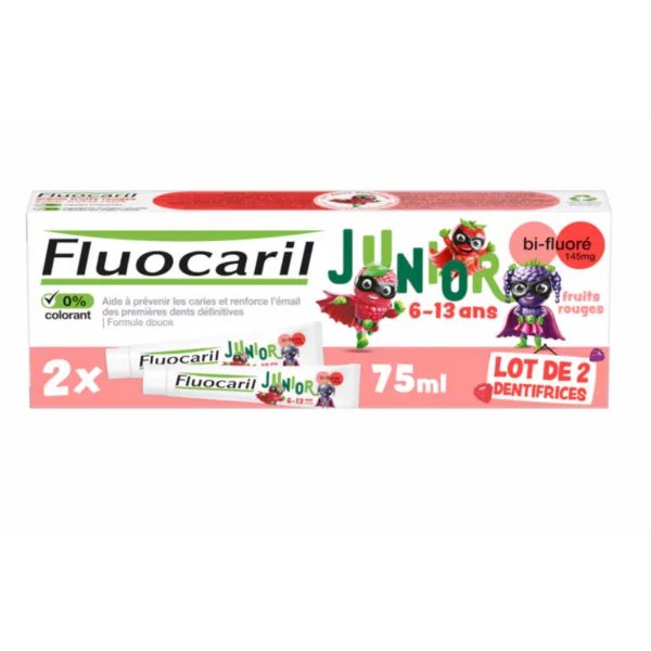 Fluocaril Junior kindertandpasta fruitgeur voor kinderen van 6-12 jaar, 2 x 75 ml