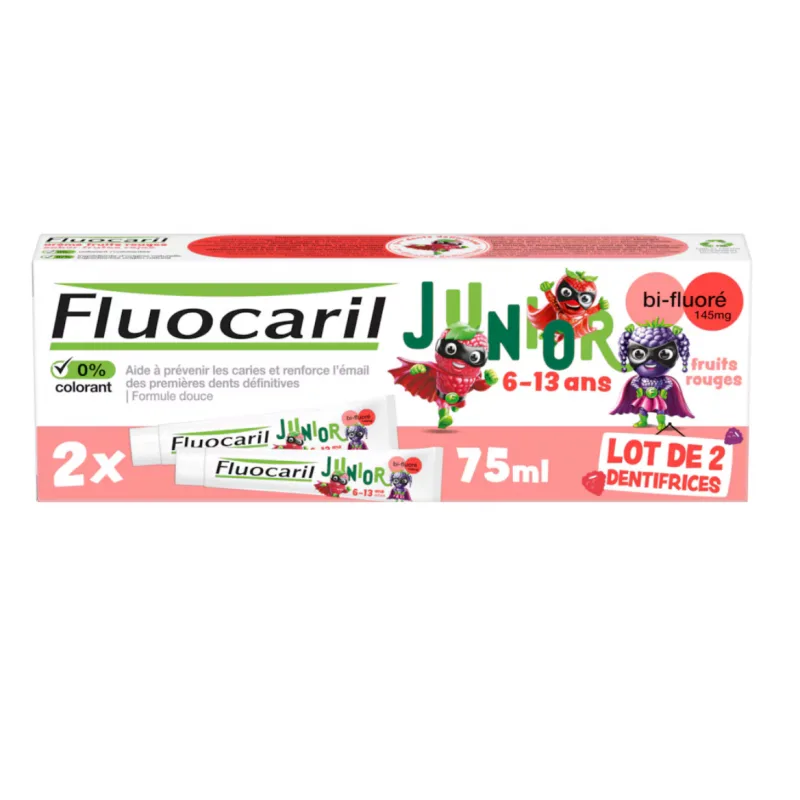Fluocaril Junior 6-12 år barn tandkräm frukt 2 x 75 ml