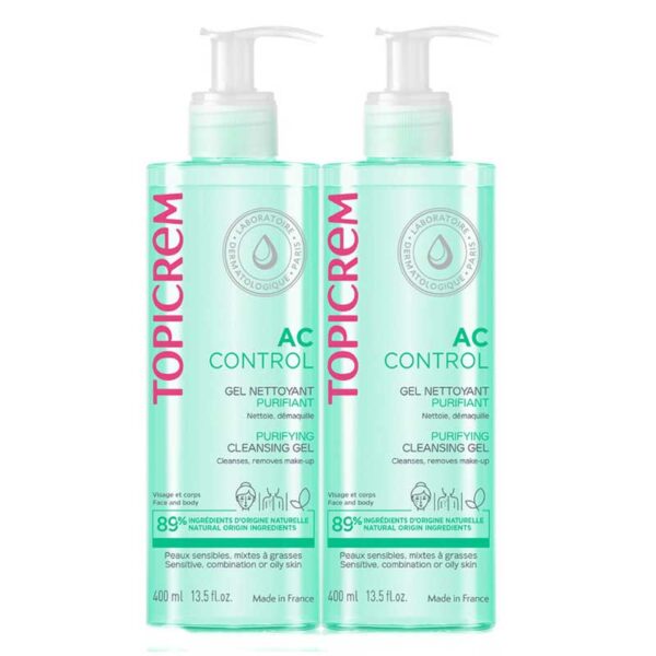 Topicrem Gel detergente facciale purificante per pelle mista e grassa confezione 2 x 400 ml