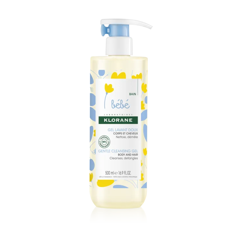 Klorane Gel limpo suave para bebês cabelo e corpo 500 ml