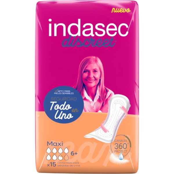Indasec Discreet Maxi Kompressen Inkontinenz Frau, Paket 15 Einheiten