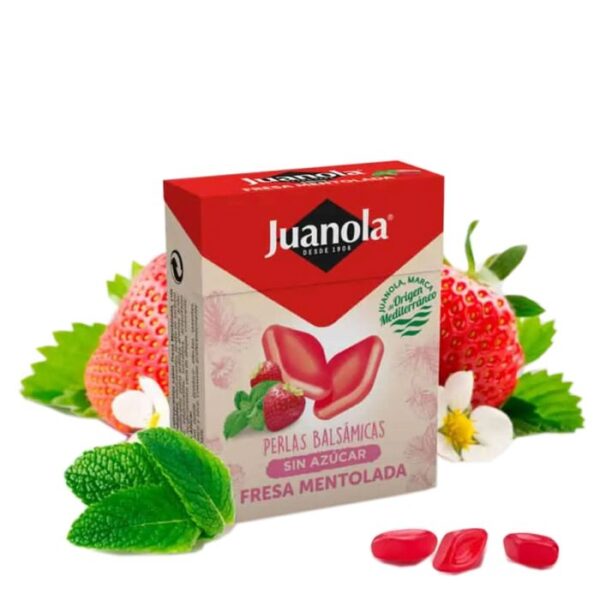 Juanola pérolas balsâmicas morango mentolada para a garganta e hálito 25 g
